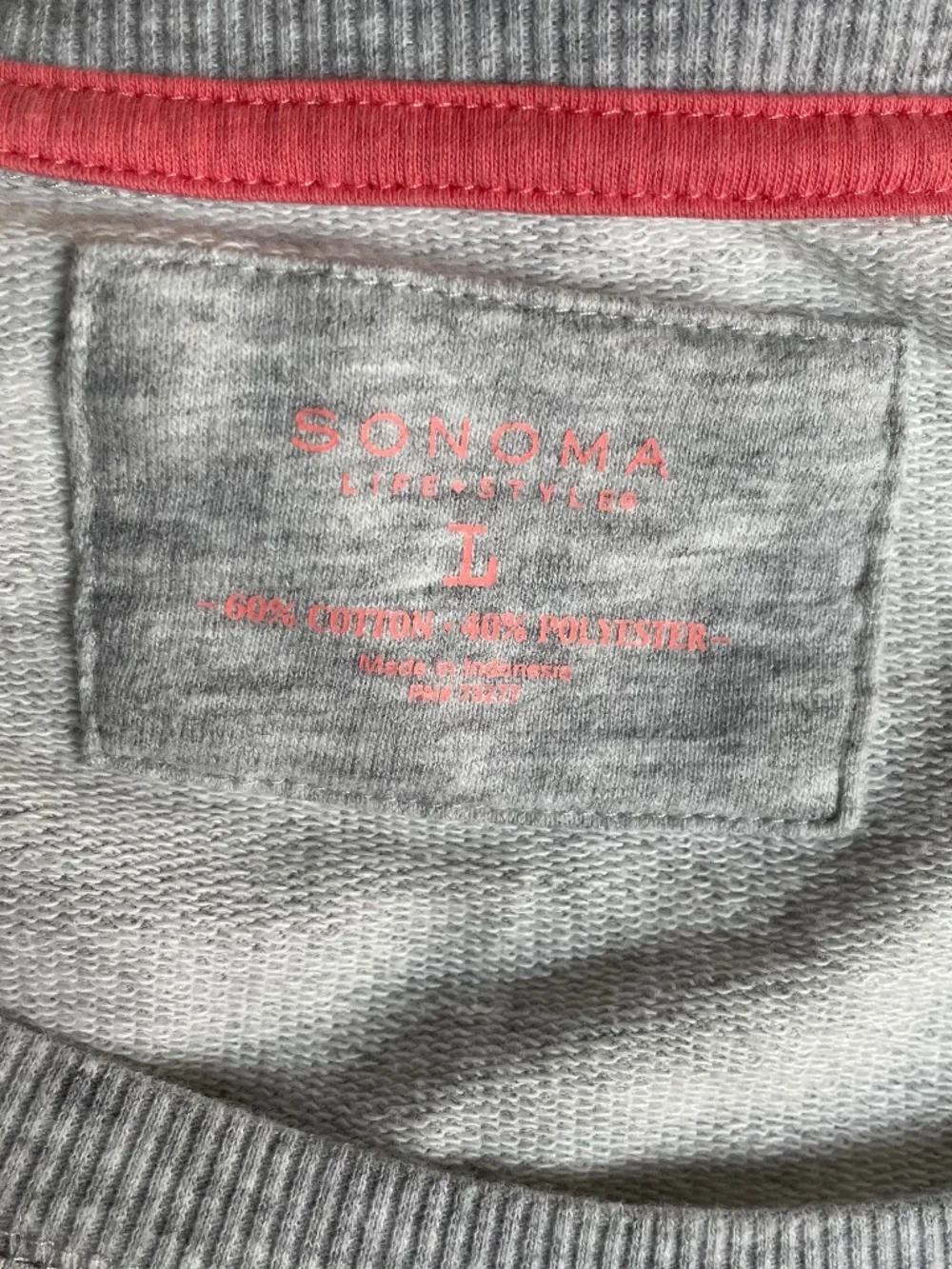 Sonoma Cotton Blend Lightweight Sweatshirt in Grey and White in Size L